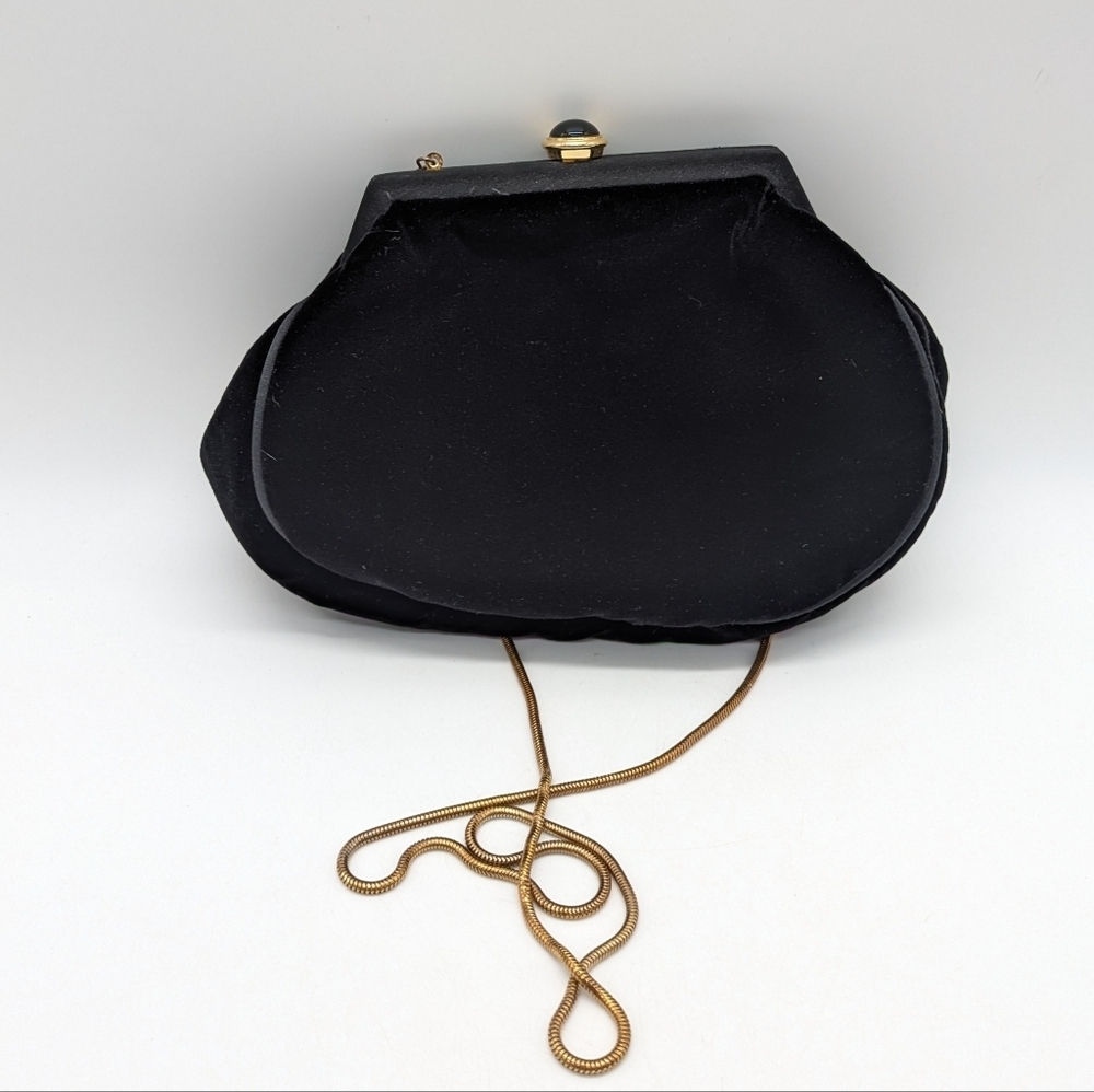 Vintage Black Velvet Gold Accent Small Evening Shoulder Bag